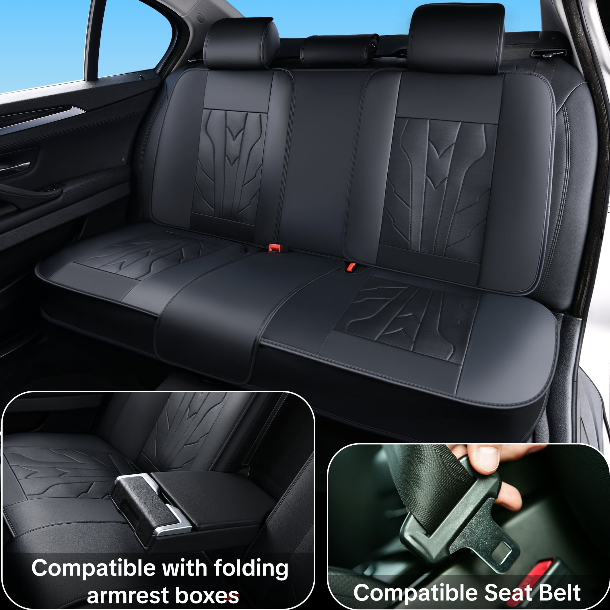 For Mazda Tribute 2004 Car Seat Covers, Red Edge Car Seat Covers, Waterproof PU Leather, 5 Piece Full Set, Easy to Clean and Install, Non-slip, Suitable for All Seasons