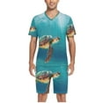thumbnail image 5 of joogoo Men's Pajama Set Turtle under Sea V-Neck Pj Shorts Set 2 Piece Loungewear Sleepwear S, 5 of 7