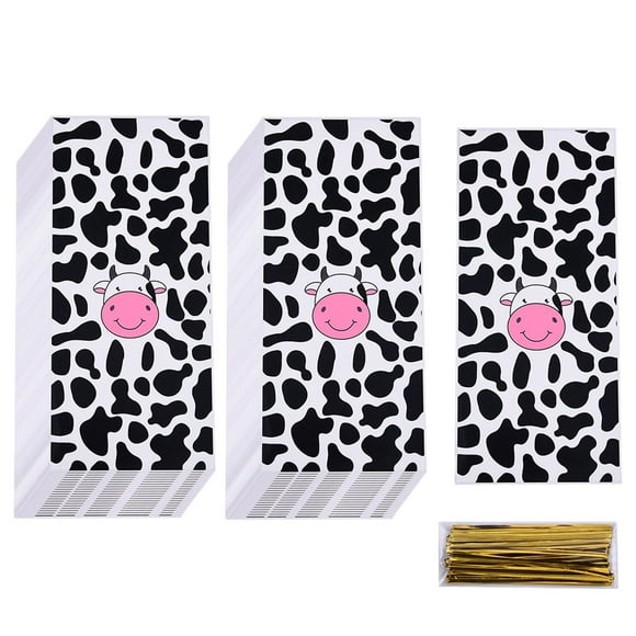 50 Pieces Cow Print Party Bags Decor for Kids Birthday Party Holiday Popcorn