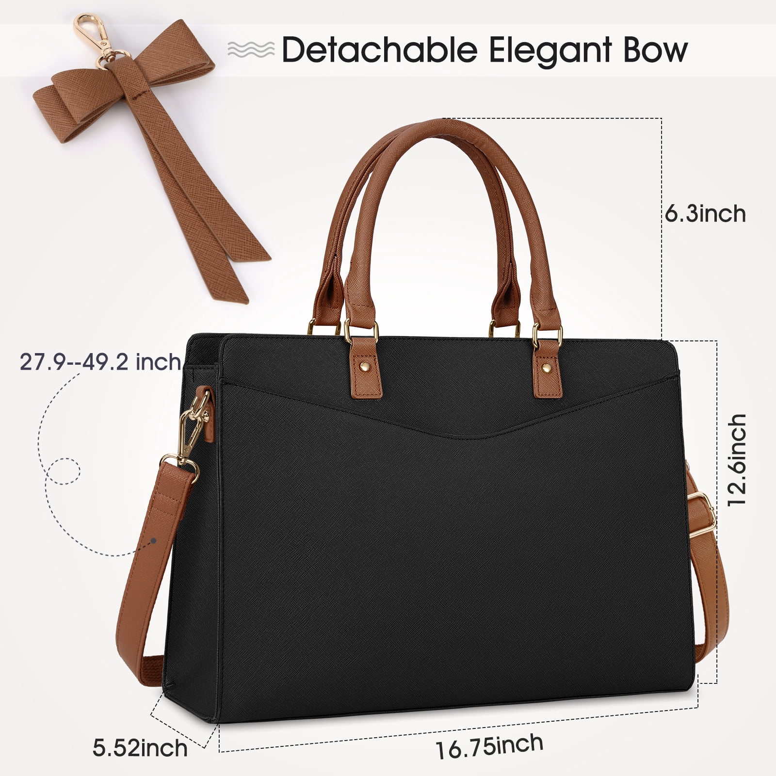 RAINSMORE Laptop Bag for Women 15.6 Inch PU Tote Bag Lightweight Business Office Handbag Work Bag Waterproof Shoulder Briefcase