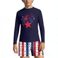 thumbnail image 4 of dazeni Girls 4th of July Swimsuit American Flag Patriotic Rash Guard Set Two Piece Long Sleeve Beach Summer Vacation Swimwear Independence Day Outfits Gray, 4 of 8
