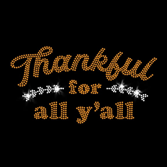 JCS Rhinestones Thankful for All Y'all Thanksgiving Bling Friendsgiving Iron-on Clear Crystal Rhinestone & Gold Rhinestud Transfer