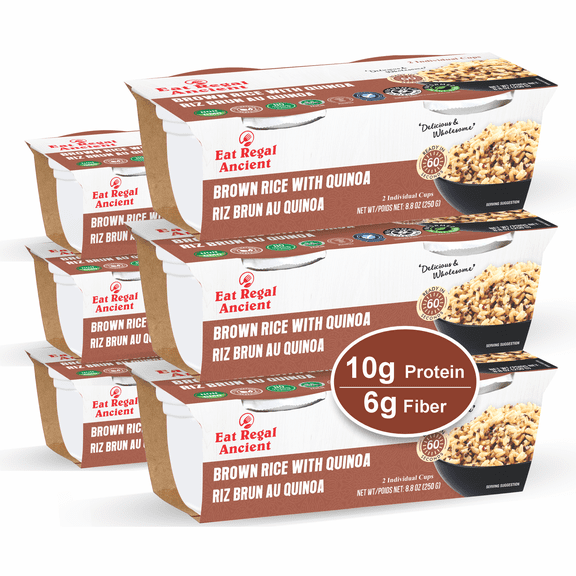 Eat Regal Brown Rice & Quinoa Cups, 6 Clean Non GMO Ingredients, Microwave in 1 Minute, 8.8oz, pack of 6, shelf Stable