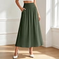 thumbnail image 3 of Rove Studio Women’s High Waist Smocked Midi Skirt, Elastic Waist Flowy A-Line Casual Skirt with Pockets Green XXL, 3 of 4