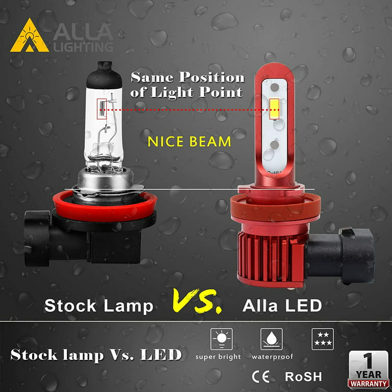 Alla Lighting H8 H11 LED Bulbs, Fog Lights or DRL Lamps Replacement 8000K  Ice Blue 12V H11LL H8LL H16 for Cars, Trucks, Xtreme Super Bright 3030