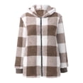 thumbnail image 4 of NAZISHW Womens Sherpa Plaid Shacket Hooded Fleece Jacket Fuzzy Open Front Cardigan with Pockets Button Down Outerwear (Khaki,S), 4 of 5