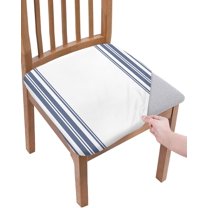 Dining Room Chair Seat Covers, Farmhouse Decoration Checkered Plaid Gingham Navy Blue and White Removable Stretch Chair Seat Cushion Slipcovers Protector for Holiday Party, Set of 2
