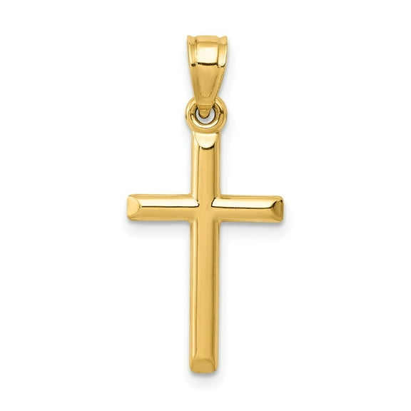 Real 14kt Yellow Gold Polished Hollow Cross Pendant; for Adults and Teens; for Women and Men