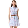 thumbnail image 1 of Vestido Sin Mangas Allegra K Día de San Patricio Con Cinturón Estampado Azul claro flores rosas S, 1 of 5