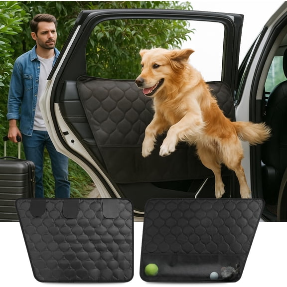 Car Door Protector for Dogs, Waterproof Scratchproof Nonslip Durable Car Door Protector, Machine Washable Pet Vehicle Door Guard with Storage Pockets, Universal Fit for All Vehicles (2 Pack)