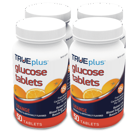 TRUEplus Glucose Tablets, Orange Flavor - 50ct Bottle (4 Pack)
