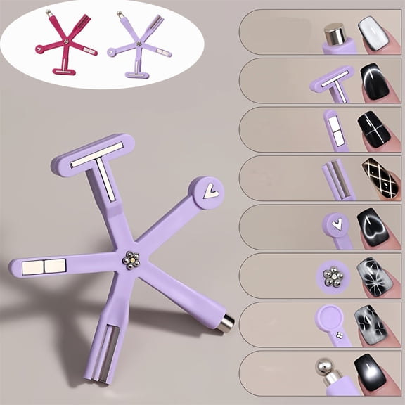 Magnetic Nail Tool, 8 in 1 Nail Magnet, Multifunctional Magnetic Nail Tool for Salon& Home Gel Manicure Designs, Portable Nails Magnet Stick for DIY Nails, Gift for Women ( Light Purple)