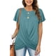 thumbnail image 5 of Camiseta de manga corta con cuello redondo para mujer, remera holgada informal con pliegues, camisetas de calle de Color sólido para mujer 2022, 5 of 5