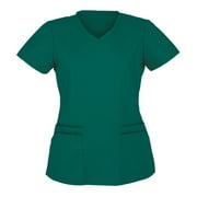 Bseka Plus Size Scrub Shirts For Women Clearance Nursing Uniform Working Uniform Scrub Tops With Pocket V-Neck Short Sleeve Work Utility Safety Tops Nursing Worker Protective Clothing Top
