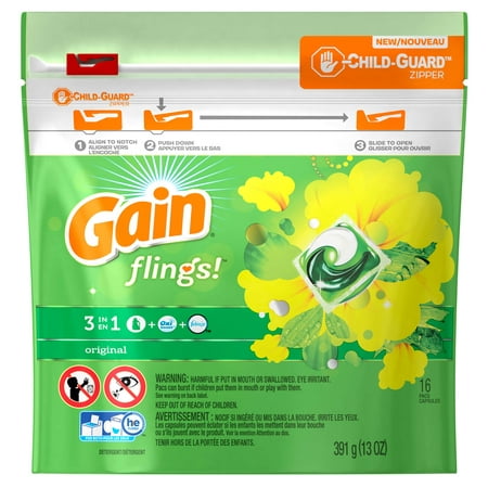 Gain flings! Laundry Detergent Pacs, Original Scent, 16 (Best Laundry Detergent For Sweat Smell)