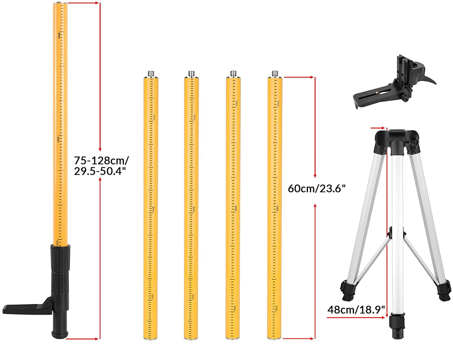 Laser Level Telescoping Mounting Pole 3.7m with Tripod  for Rotary and Line Rod 