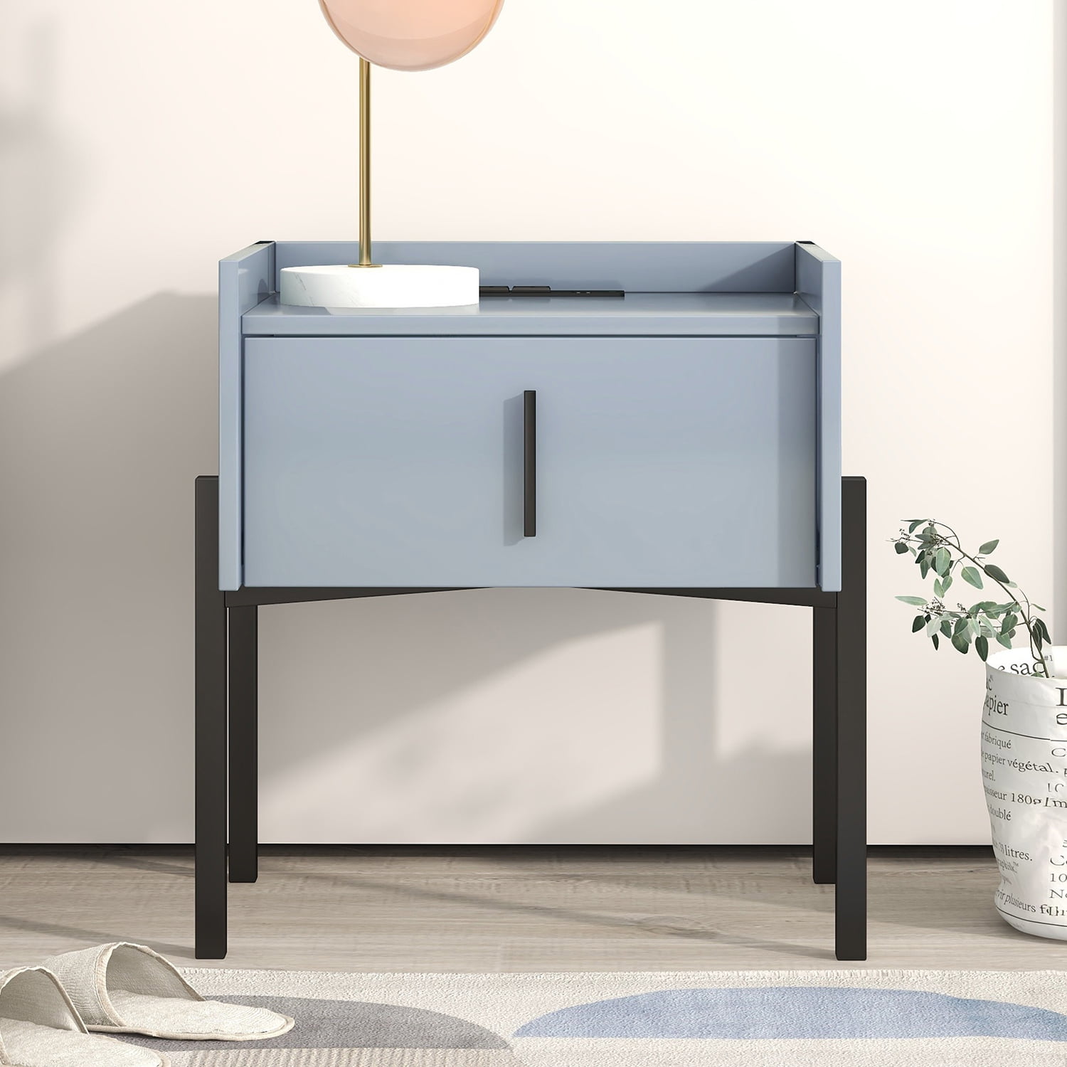 Kadyn Modern Nightstand with Drawer, Bedside Table with USB Charging Ports, Storage End Table for Living Room and Bedroom, Blue