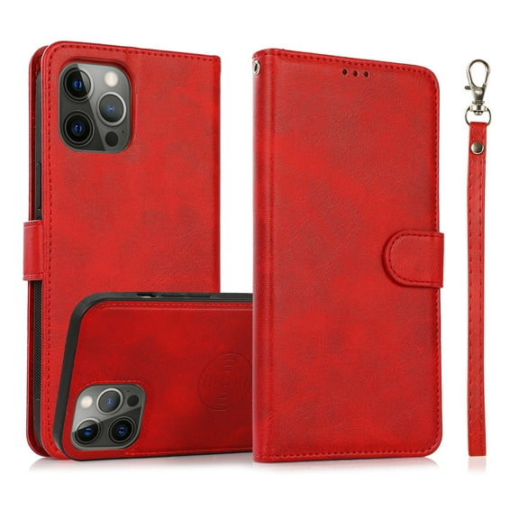 ELEHOLD 2 in 1 Wallet Case for iPhone 11 Pro, Credit Card Holder Detachable Hybrid Protective Slim Hard Shell Magnetic PU Leather Folio Pocket Flip Cover for iPhone 11 Pro,Red