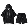 thumbnail image 2 of Vedolay Mens' Short Set Mens Personality Sport Set Summer 2 Piece Outfit Short Sleeve T Shirt and Shorts,Black L, 2 of 4