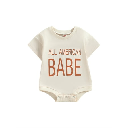 

Niceyoeuk Baby 4th of July Romper Short Sleeve Bus Letter Print Bodysuit
