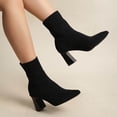 thumbnail image 4 of Women's Pointed Toe Knit Ankle Boots Block Heel Slip On Winter Casual Shoes, 4 of 6
