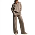 thumbnail image 2 of Conjuntos de Dos Piezas para Mujer, Sudadera de Larga con Cuello en V y Pantalones Anchos, Conjuntos de Chándal para Estar en Casa Caqui S, 2 of 10
