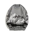 thumbnail image 2 of Malelandscape Print Sweater Coat Round Neck Knit Pullover Slim Fit Long Sleeve Unisex Winter Warm Casual Outwear, 2 of 2