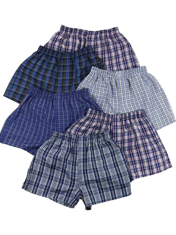 Boys' Tartan Patterned Boxer Shorts, Pack of 6, XL