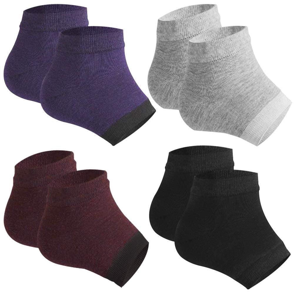 4 Pairs Heel Moisturizing Socks, DaKuan Open Toe Socks Cracked Gel Heel Socks Foot Toeless Cooling Heel Repair Socks for Women Dry Hard Cracked Feet- Purple, Gray, Red wine, Black