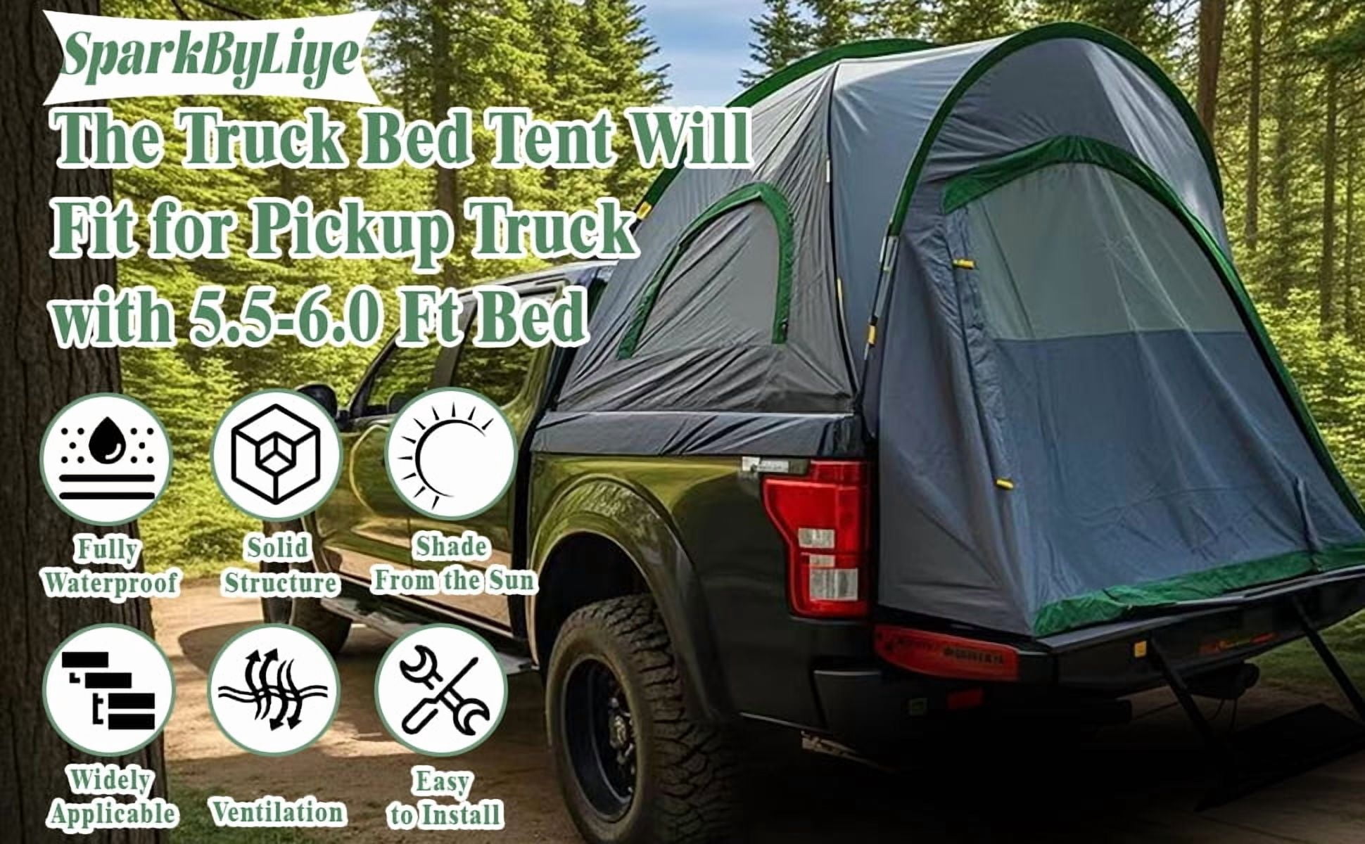 5.5-6.0 Ft Pickup Truck Bed Tent | 210D PU2000 Waterproof, 2-Person UV50+ All-Weather Camping Tent (Gray-Green)