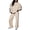 Beige, variant on SHEWIN Womens Sweatsuits 2 Piece Set Fleece Lined Outfits Crew Neck Colorblock Long Sleeve Sweatshirt Jogger Pants Tracksuit Set with Pockets