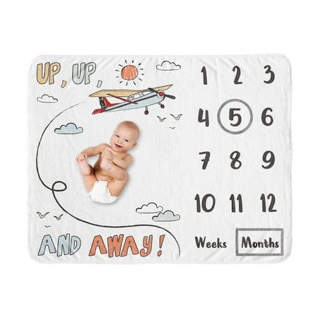 UPC: 0846480092919 | Vintage Airplane Red and Blue Milestone Baby Blanket by Sweet Jojo Designs
