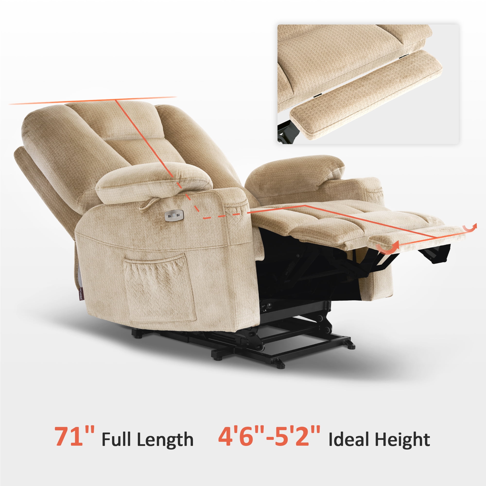 MCombo 27.2'' Extra Wide Seat Power Lift Recliner Chair for Short People, Fabric R7561 (Beige, Small-Wide)