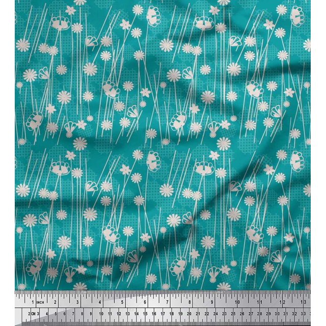 Soimoi Poly Georgette Fabric Geometrical Check & Aster Floral Fabric Prints By Yard 52 Inch Wide