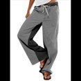 thumbnail image 1 of Pantalones de Rayas de Tiro Bajo para Mujer, Vaqueros Bohemios de Pierna con Cordón Ajustable, Tendencia 2025 Negro XL, 1 of 9