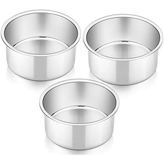 4 Inch Round Cake Pan Set of 3, Stainless Steel Round Baking Layer Pans Bakeware for Layer Birthday Cake, Fit Oven/Pots/Pressure Cooker, Leakproof & Dishwasher Safe, Silver