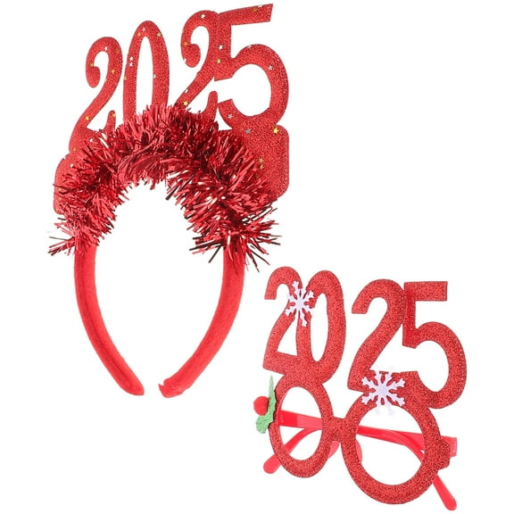CATIEBYE 1Set Red New Year Eve Headband 2025 Theme Holiday Headband for Adults