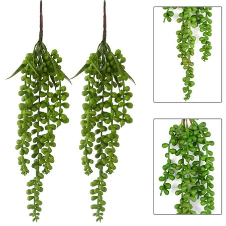2Pcs Green Artificial Hanging Plant Fake Succulent String of Pearls Fake Hanging Vine Wall Decoration for Wedding Party Home Garden Outdoor Indoor