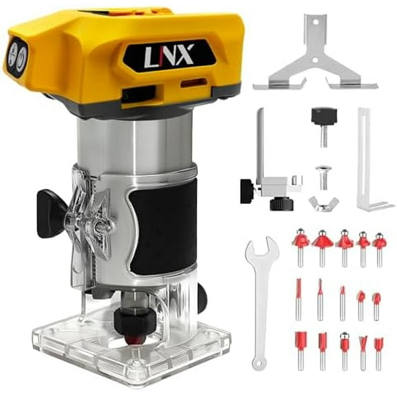 Cordless Router Tool for Dewalt 20V battery, 800W Wood Router Trimmer with 5 Speeds, 30000 RPM Wood Routers for Woodworking, Cordless Compact Router with 15PCS 1/4” Router Bits (NO BATTERY)