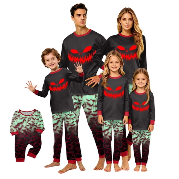 Racifhz Family Matching Pajamas Set Halloween Printed Loungewear Cozy Long Sleeve Top and Pants Holiday Sleepwear for Family Autumn Fall PJ Sets Halloween Gifts for Adults