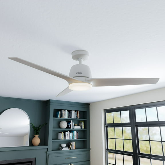 Hunter - Malden Indoor Ceiling Fan With Light, Remote, 52-inch, Matte White, Casual-style, 3-speed WhisperWind Motor, 53547, for Living Rooms, Bedrooms