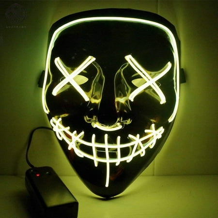 Luxtrada Halloween LED Glow Mask EL Wire Light Up The Purge Movie Costume Party +AA Battery