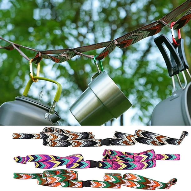 SPRING PARK Outdoor Tent Camping Clothesline with Storage Bag, Portable Camping Lanyard for