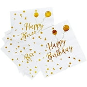 **gold napkins happy birthday napkins 50pcs, paper napkin folding 3 layers disposable tableware dinnerware for anniversary dinner lunch mans birthday party decoration cocktail supplies