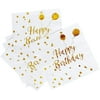 Gold Napkins Happy Birthday Napkins 50pcs, Paper Napkin folding 3 Layers Disposable Tableware Dinnerware for Anniversary