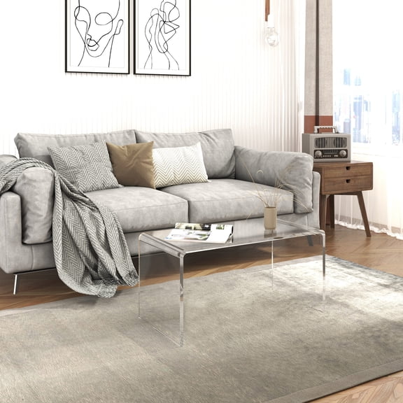 clear acrylic coffee table for small spaces 32 inch long waterfall design side table, living room