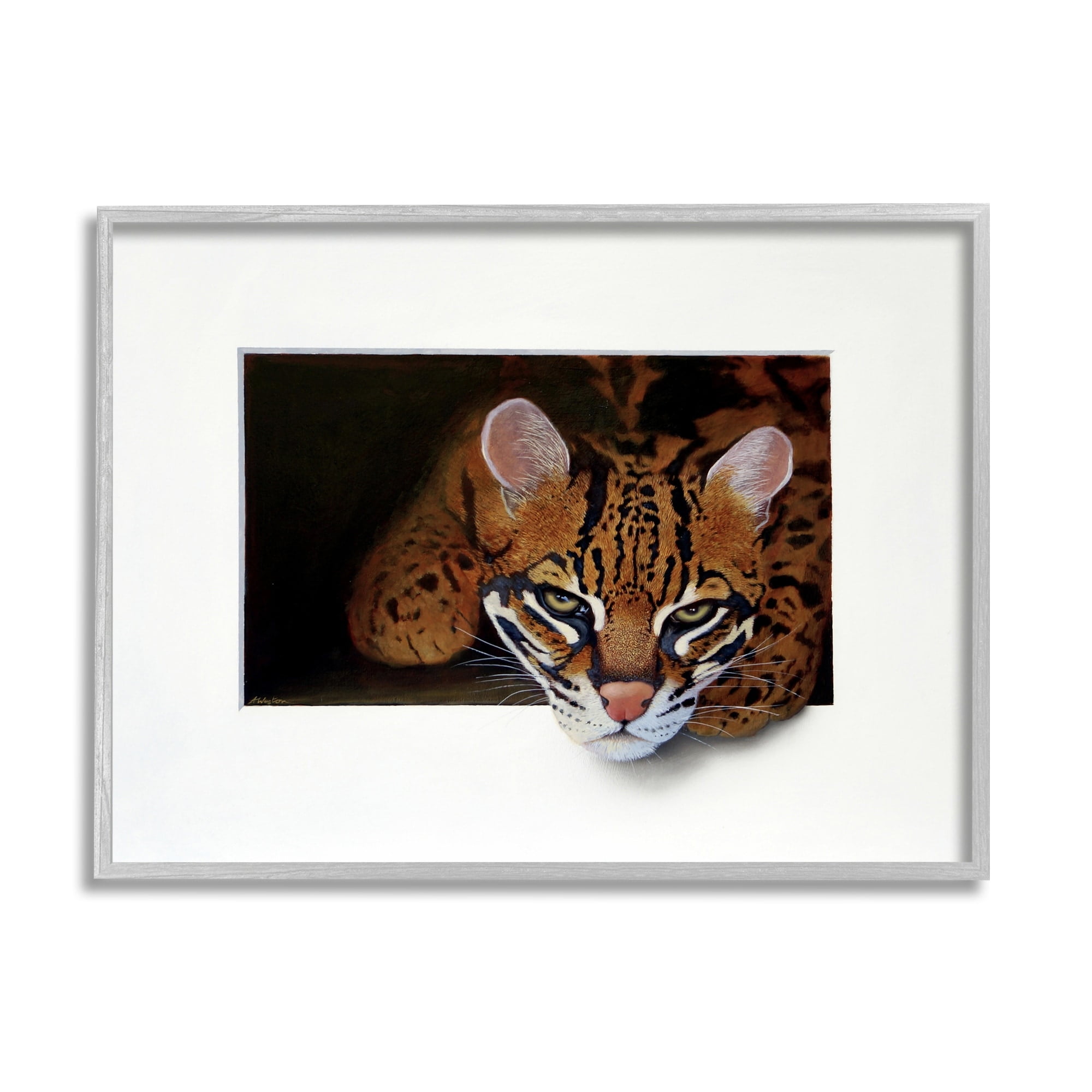 Stupell Industries Menacing Cheetah Glaring Jungle Cat Obscure Painting Painting Gray Framed Art Print Wall Art, Design by Alan Weston