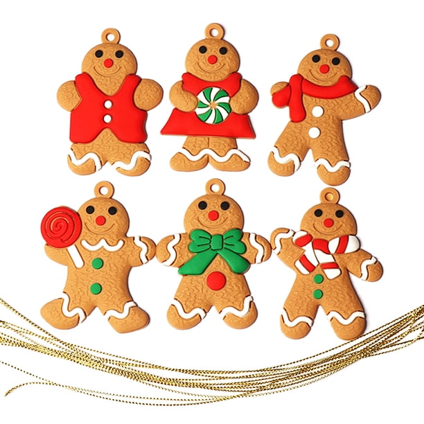 Adornos de hombre de jengibre, muñeco de hombre de jengibre tradicional, adorno colgante para árbol de Navidad, decoraciones navideñas, 6 uds.
