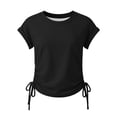 thumbnail image 3 of WOYY Girls Summer Short Sleeve T-Shirt Casual Solid Side-Drawstring Tunic Top, Sizes 6-7, 3 of 3