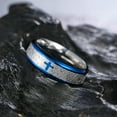 thumbnail image 5 of King Will 316L Stainless Steel Men Wedding Band - 8mm Sliver Lord's Prayer Cross Ring with Bible Words Engraved High Polished Blue Edge Comfort Fit Size 10, 5 of 7